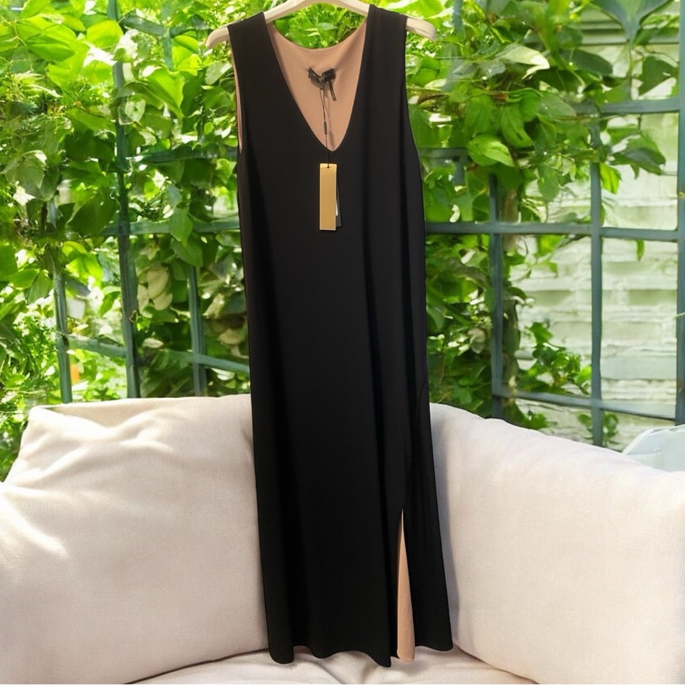 SOLD💖 Donna Karan Long Black Knit Sheath with
V-Neck and Side Slit NWT - Picture 2 of 16